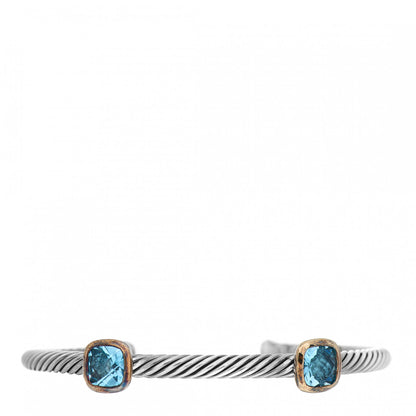 David Yurman Sterling Silver 18K Yellow Gold Blue Topaz 4mm Noblesse Double Station Cable Bracelet 1 of 4