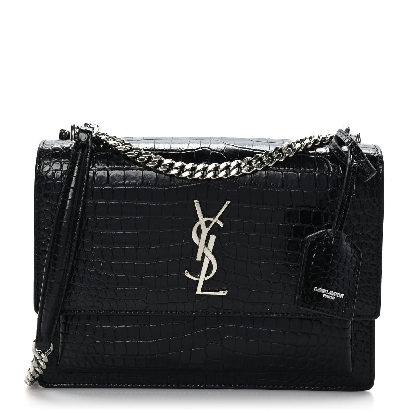 Calfskin Crocodile Embossed Medium Monogram Sunset Black