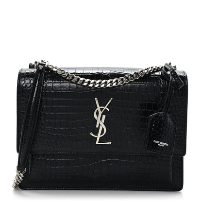 Saint Laurent Calfskin Crocodile Embossed Medium Monogram Sunset Black 1 of 8