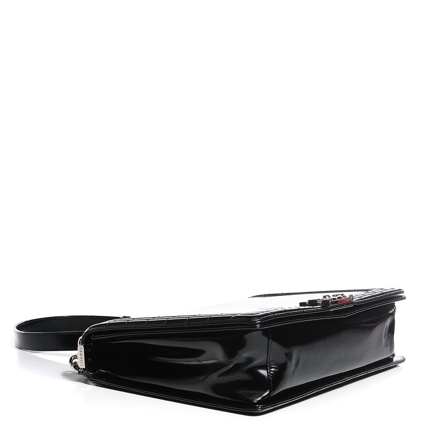 Glazed Calfskin Large Boy Flap Black