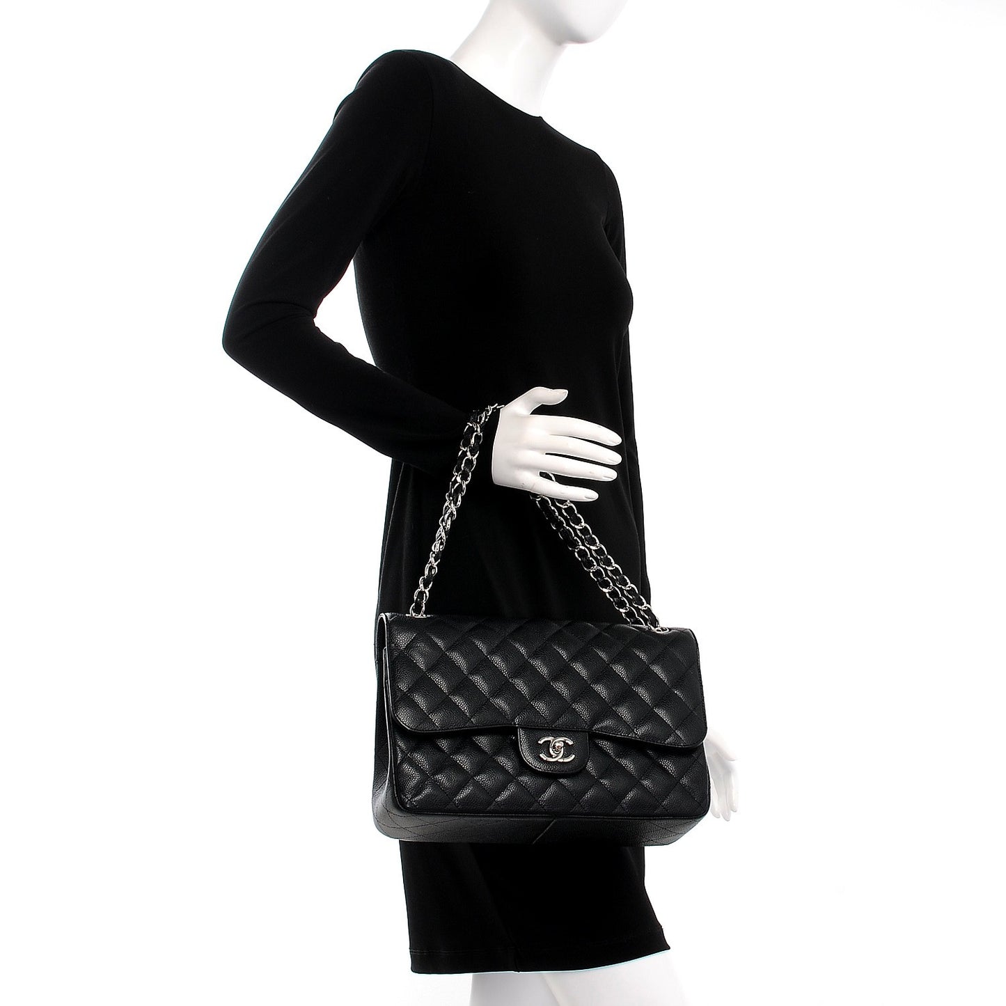 Caviar Quilted Jumbo Double Flap Black