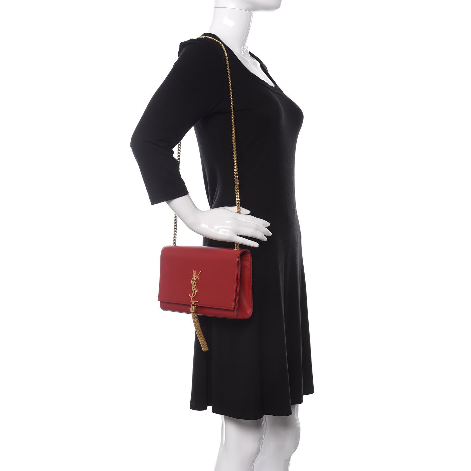 Saint Laurent Smooth Calfskin Medium Classic Monogram Kate Tassel Satchel Lipstick Red 2 of 11