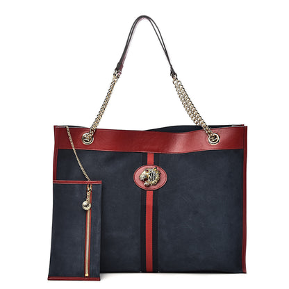 Gucci Suede Calfskin Large Rajah Chain Tote New Blue Romantic Cherry 1 of 12