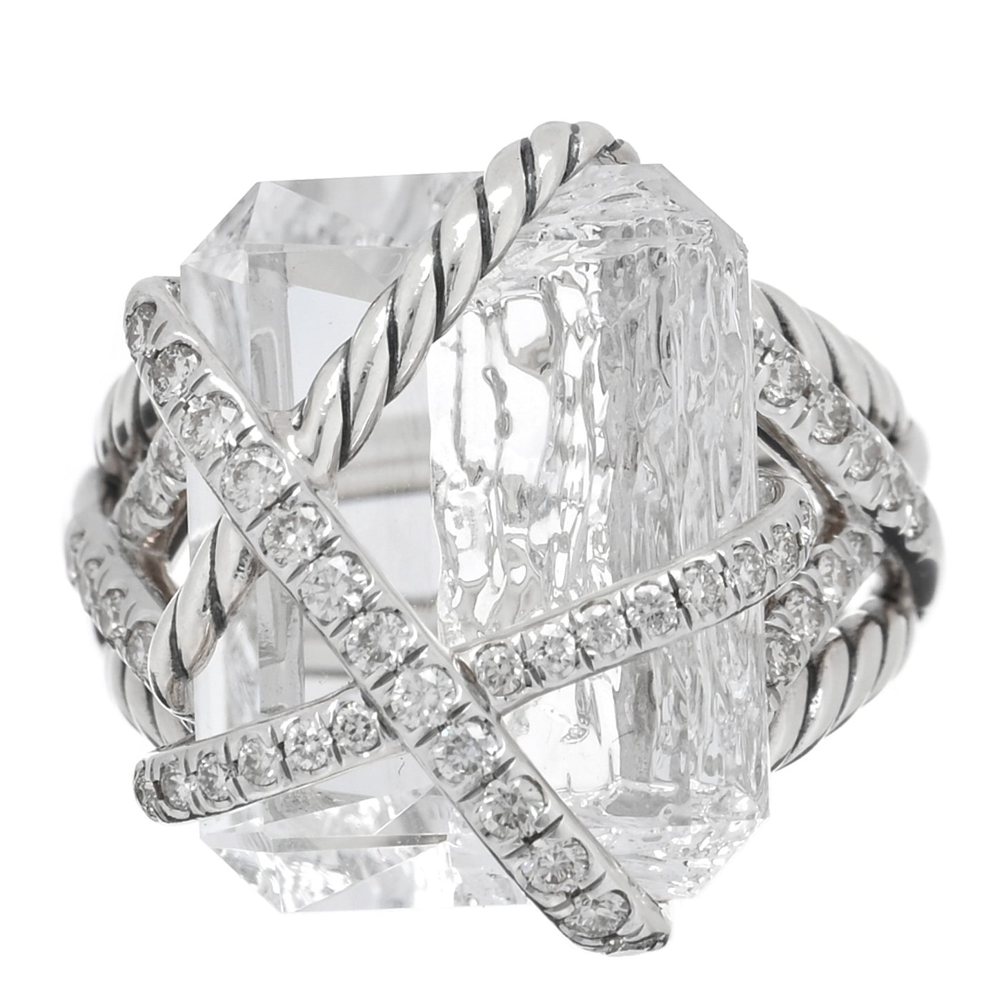 Sterling Silver Diamond Quartz 18mm Cable Wrap Ring 53 6.25