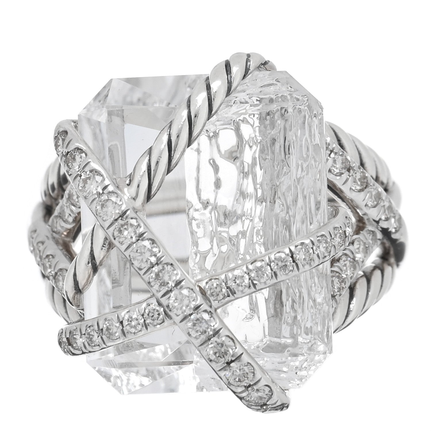David Yurman Sterling Silver Diamond Quartz 18mm Cable Wrap Ring 53 6.25 1 of 5