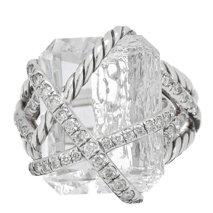 David Yurman Sterling Silver Diamond Quartz 18mm Cable Wrap Ring 53 6.25 1 of 5