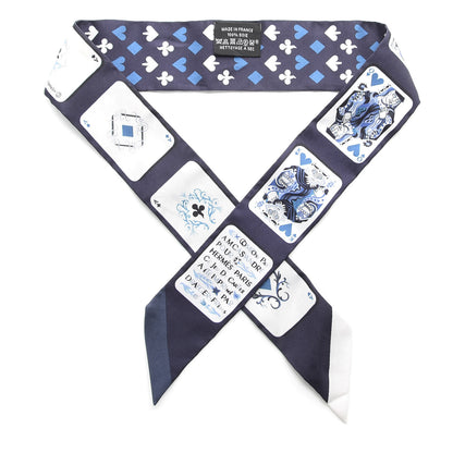 Hermes Silk Jeu de Cartes Twilly Marine Petrole White 1 of 6