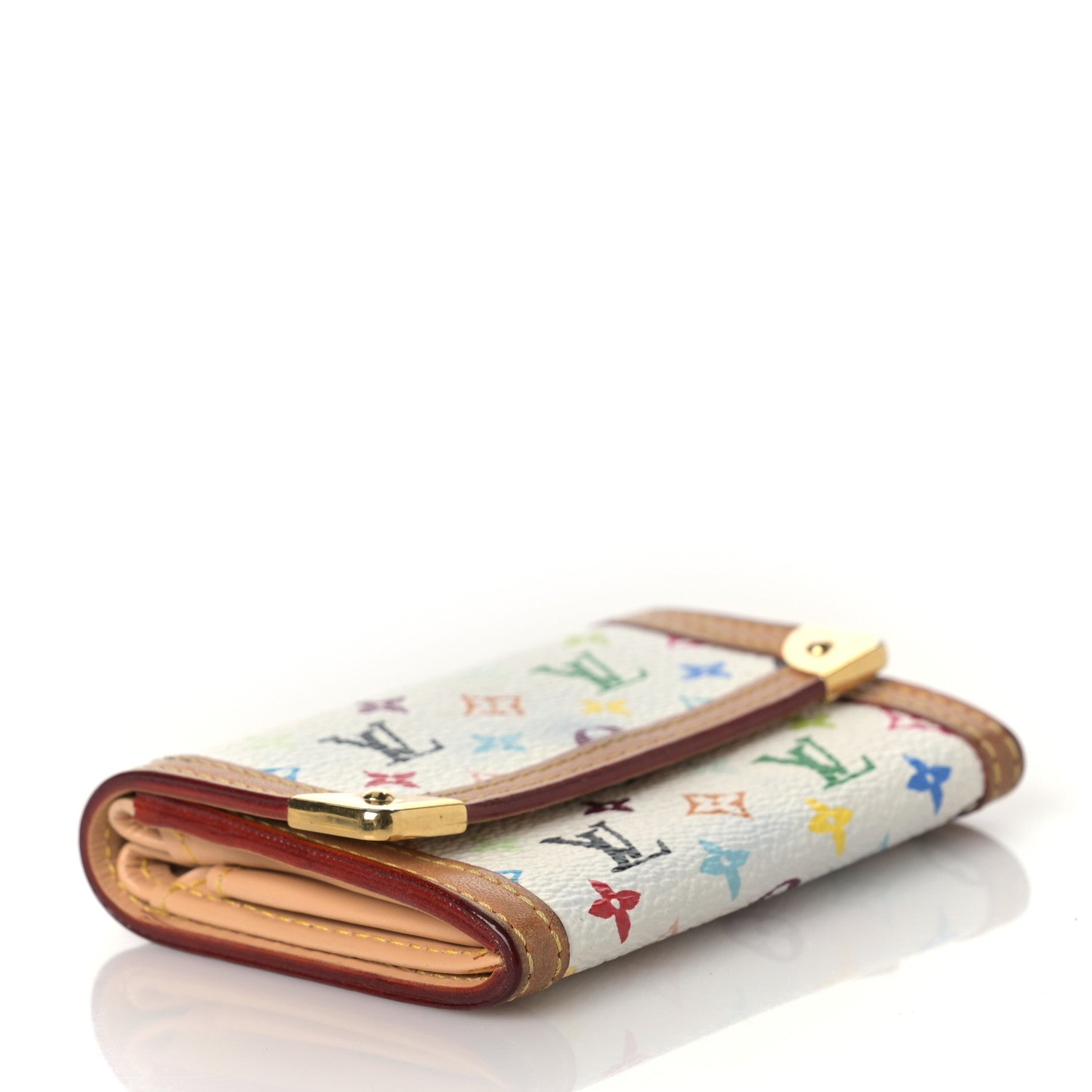 Louis Vuitton Monogram Multicolor Porte-Monnaie Plat Coin Purse White 4 of 9