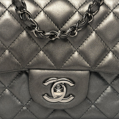Chanel Iridescent Calfskin Quilted Mini Rectangular Flap Charcoal Grey 8 of 12
