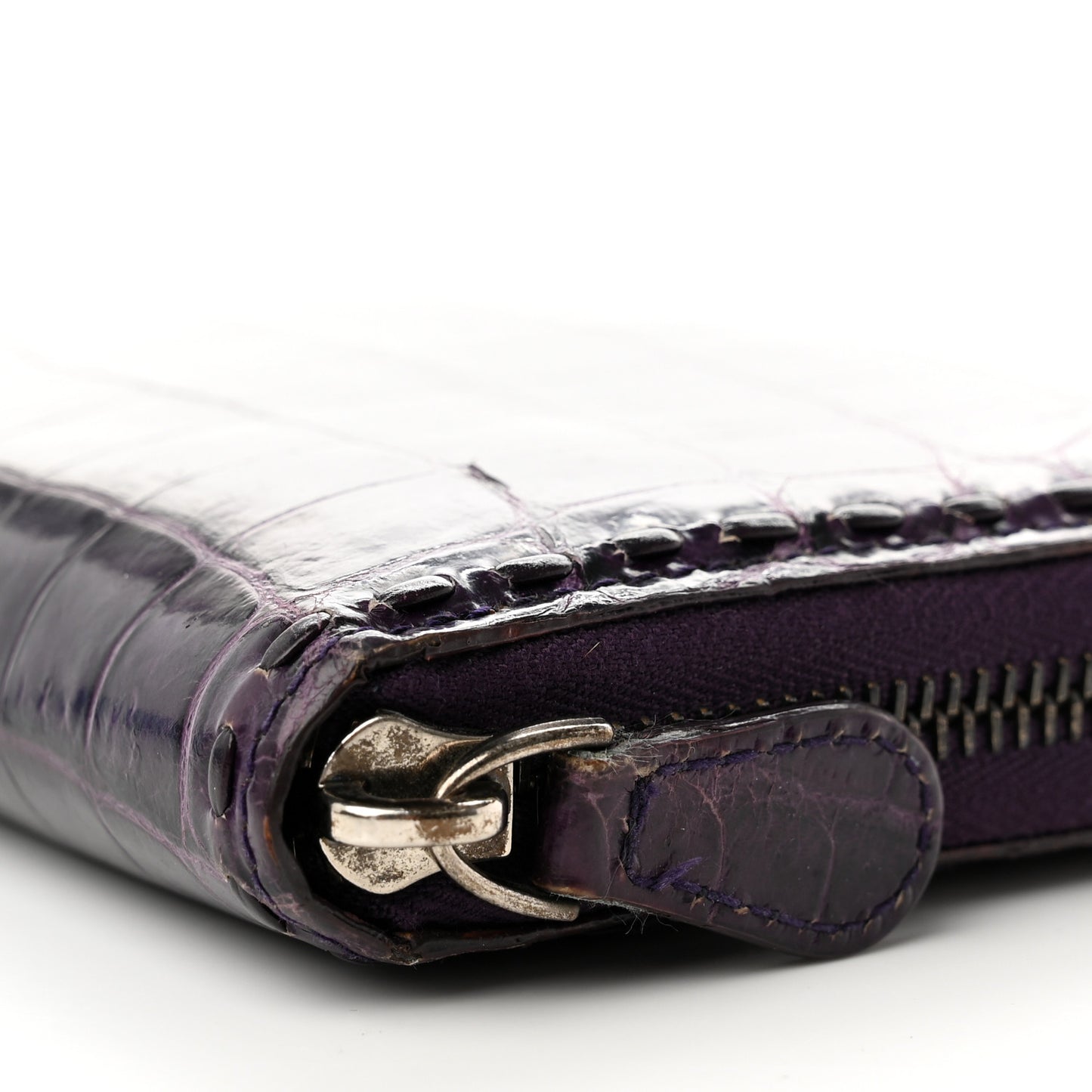 Shiny Crocodile Zip Around Wallet Purple