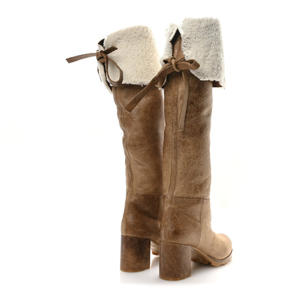 Miu Miu Shearling Calfskin Knee High Heel Boot 38.5 Brown 5 of 7