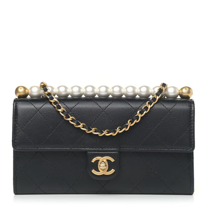Chanel Goatskin Quilted Chic Pearls Clutch With Chain Black 1 of 5