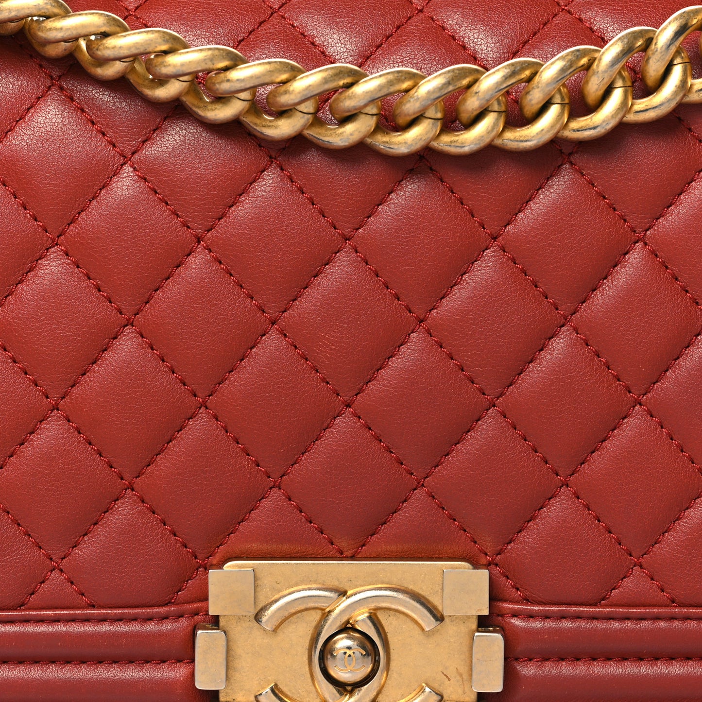 Calfskin Quilted Medium Boy Flap Dark Red