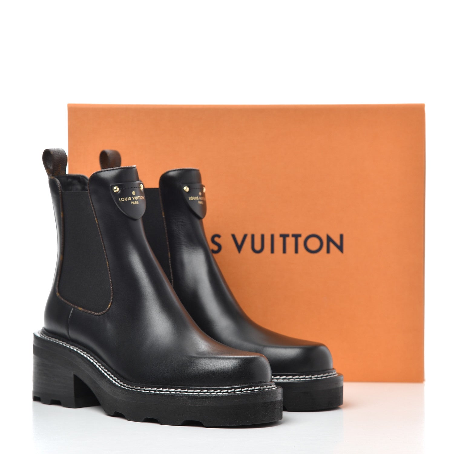 Louis Vuitton Calfskin Monogram Beaubourg Ankle Boots 38 Black 9 of 9