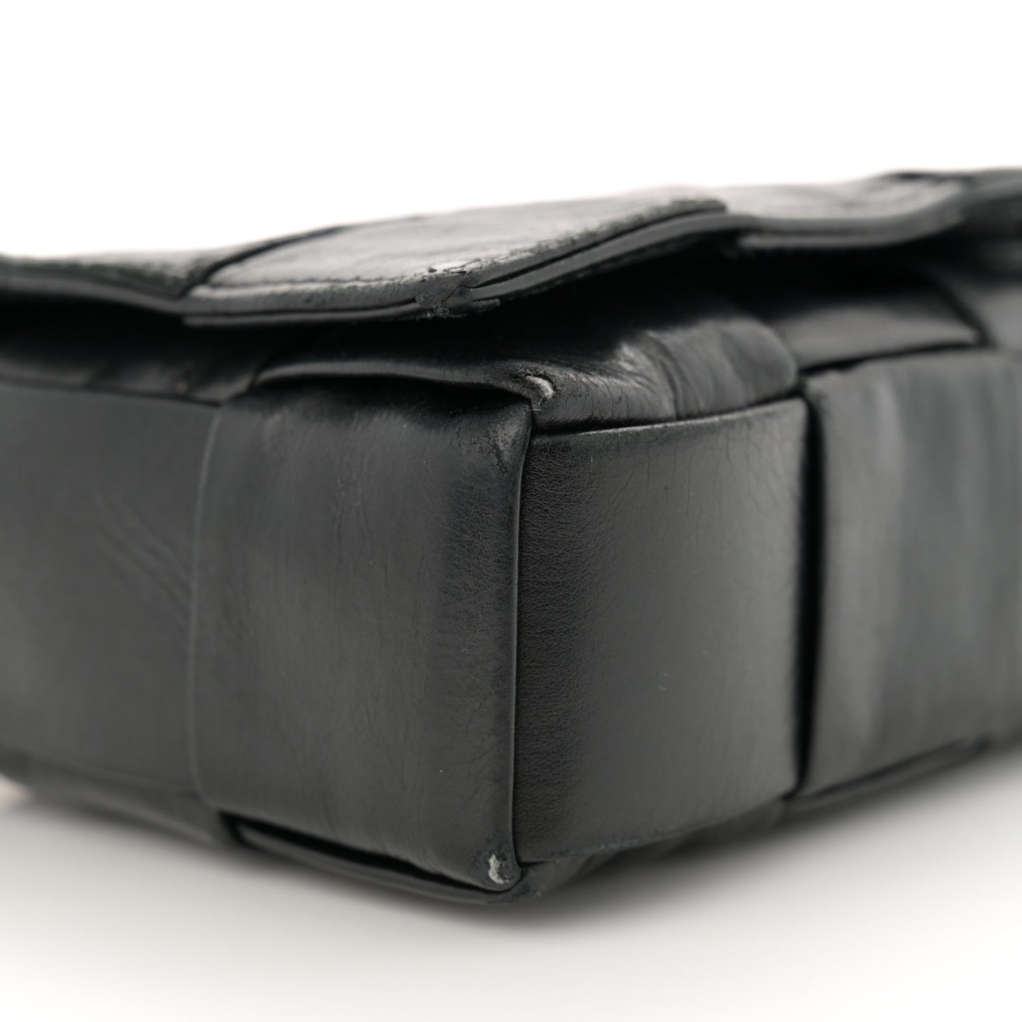 Paper Calfskin Maxi Intreccio Small Cassette Crossbody Bag Black