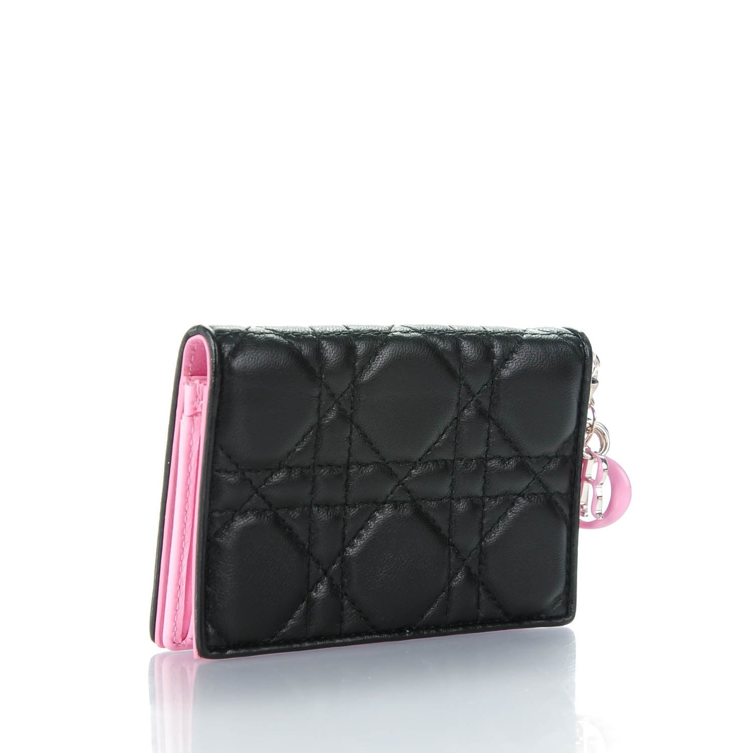 Christian Dior Lambskin Cannage Bi-Color Small Lady Dior Flap Card Holder Black Pink 3 of 7