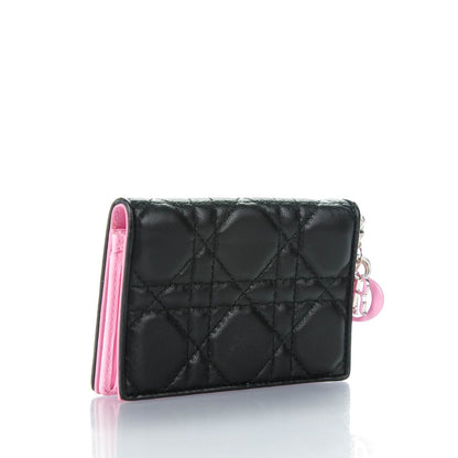 Christian Dior Lambskin Cannage Bi-Color Small Lady Dior Flap Card Holder Black Pink 3 of 7