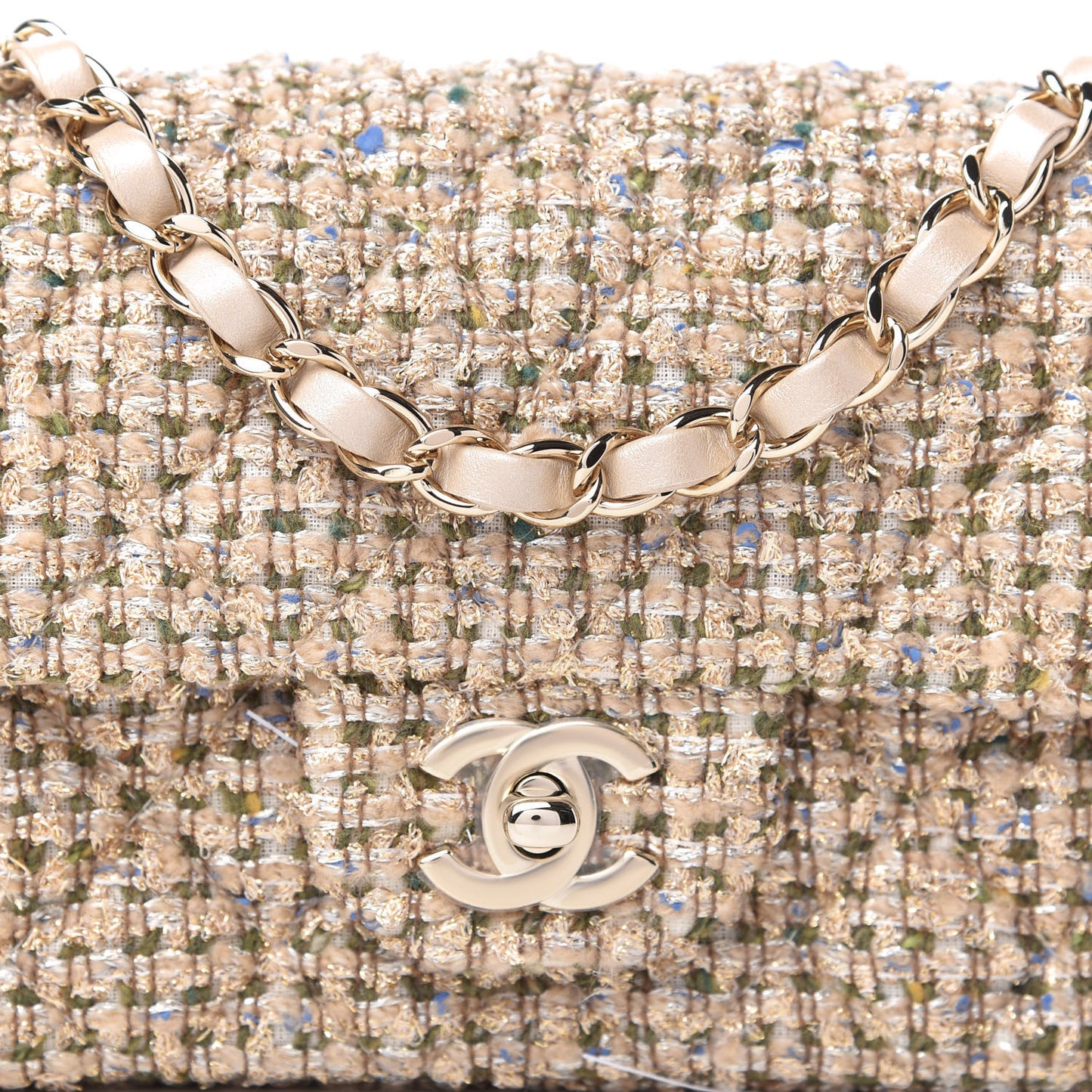 Tweed Quilted Mini Rectangular Flap Beige