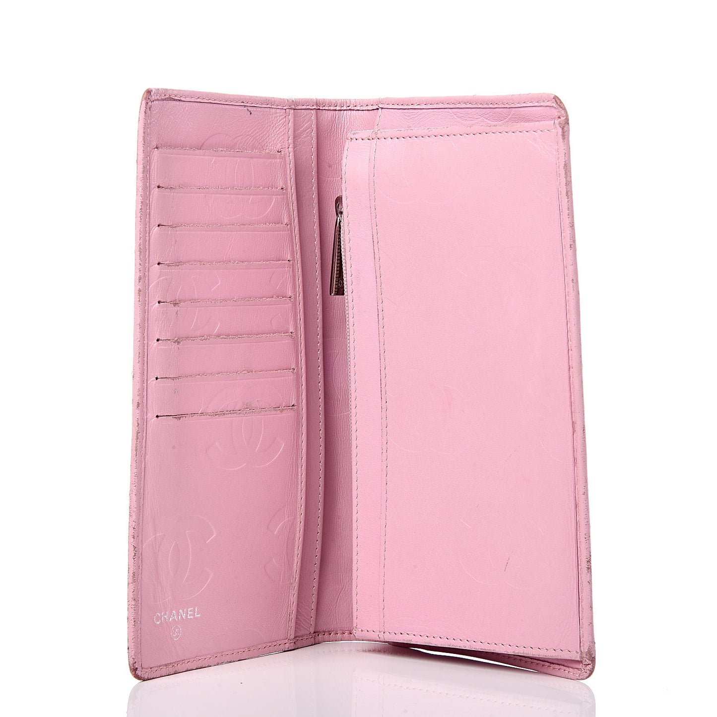 Calfskin Quilted Cambon Yen Wallet Pink
