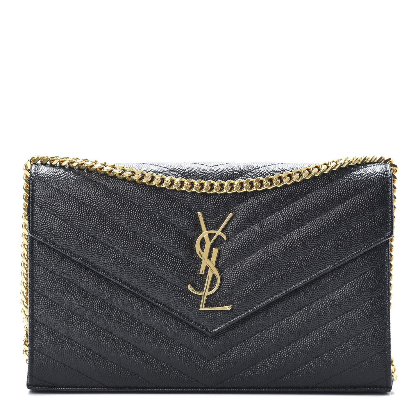 Grain De Poudre Matelasse Chevron Monogram Chain Wallet Black