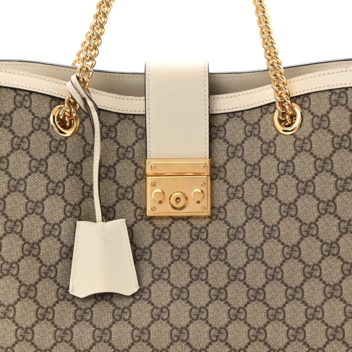 GG Supreme Monogram Medium Padlock Tote White