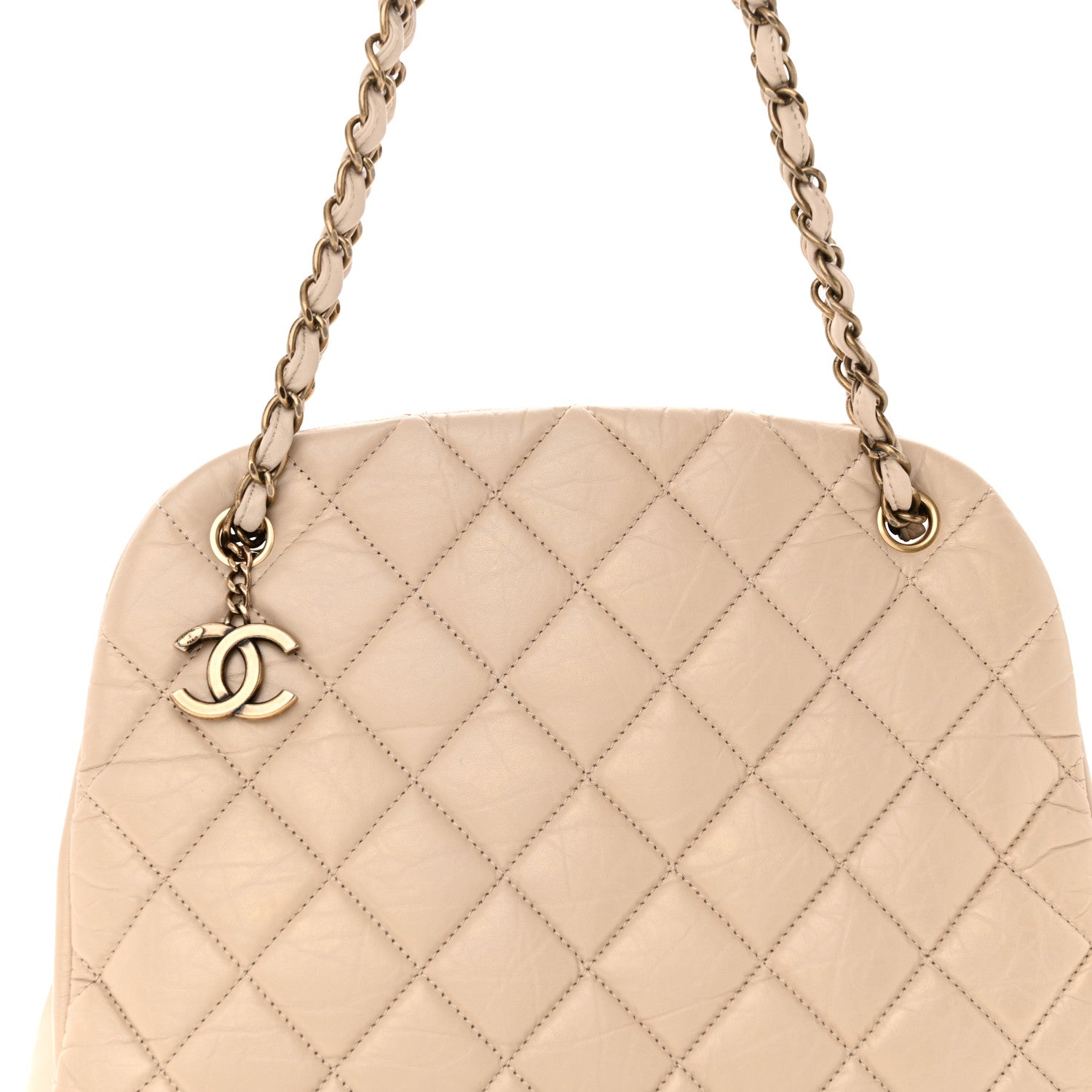 Chanel Aged Calfskin Large Just Mademoiselle Bowling Bag Beige 8 of 14