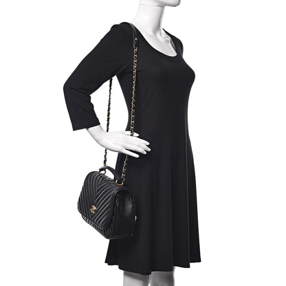Chanel Lambskin Reverse Chevron Quilted Round Top Handle Flap Black 2 of 10
