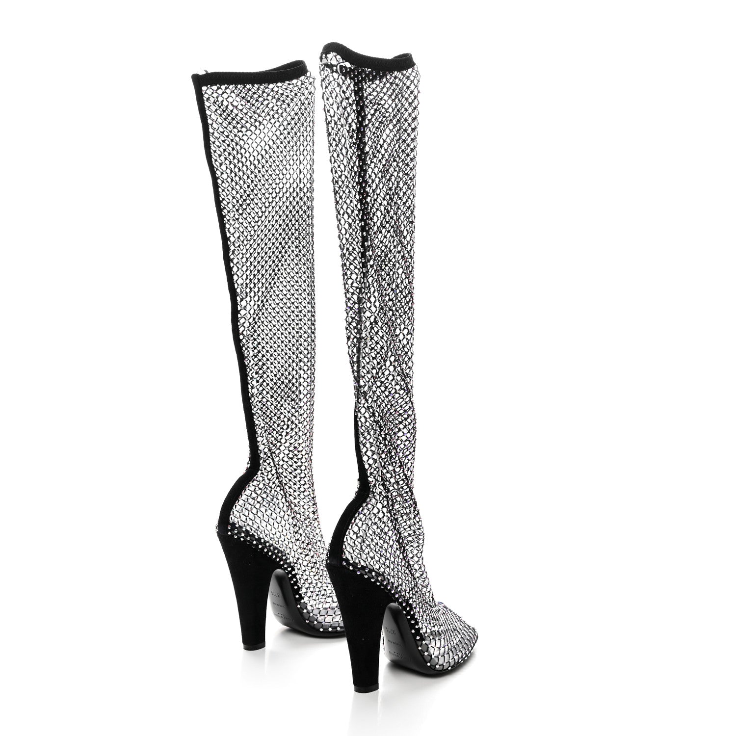 Saint Laurent Mesh Crystal Koller 100 Knee High Boots 37.5 Black 4 of 8