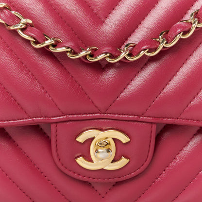 Chanel Lambskin Chevron Quilted Medium Double Flap Dark Pink 9 of 13