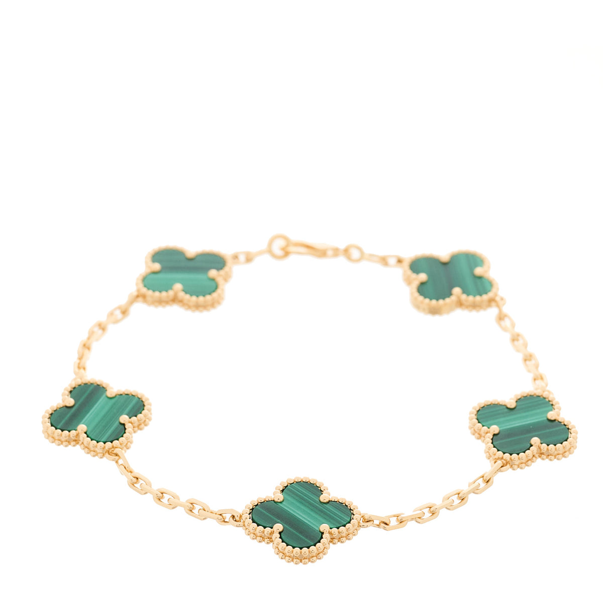 Van Cleef & Arpels 18K Yellow Gold Malachite 5 Motifs Vintage Alhambra Bracelet 1 of 5