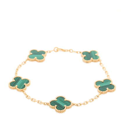 Van Cleef & Arpels 18K Yellow Gold Malachite 5 Motifs Vintage Alhambra Bracelet 1 of 5