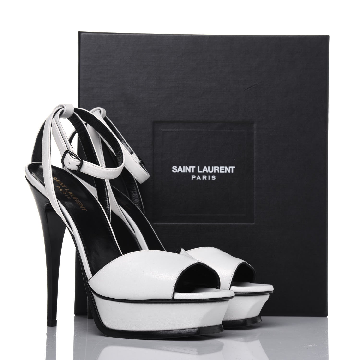 Saint Laurent Calfskin Tribute 105 Open Toe Platform Sandals 41 White 14 of 14