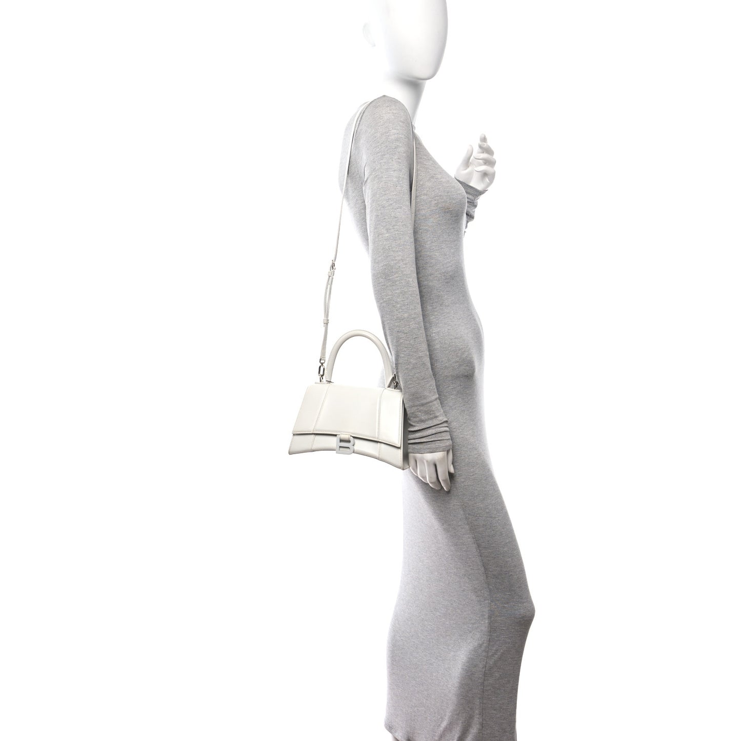 Shiny Box Calfskin Tonal B Small Hourglass Top Handle Bag White