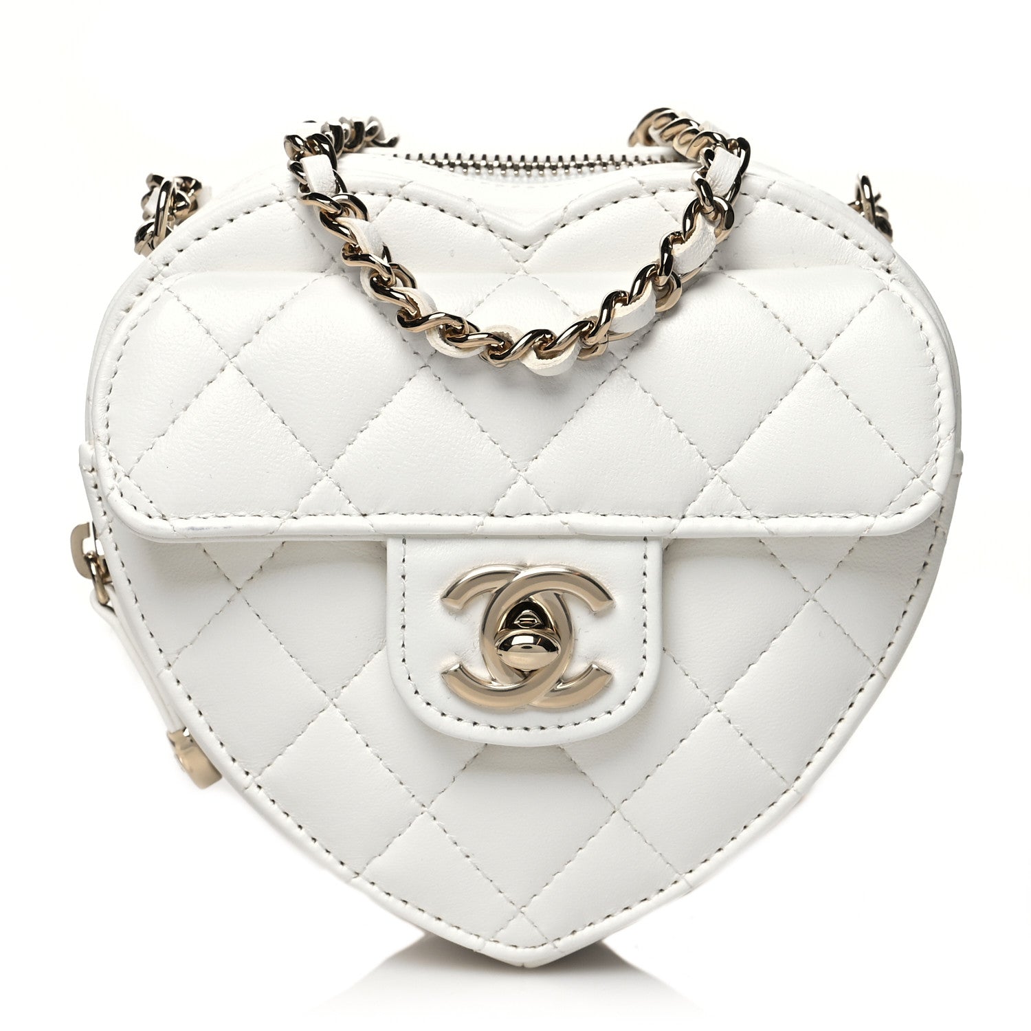 Chanel Lambskin Quilted CC In Love Heart Clutch With Chain White 1 of 10