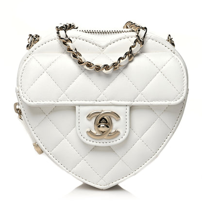 Chanel Lambskin Quilted CC In Love Heart Clutch With Chain White 1 of 10