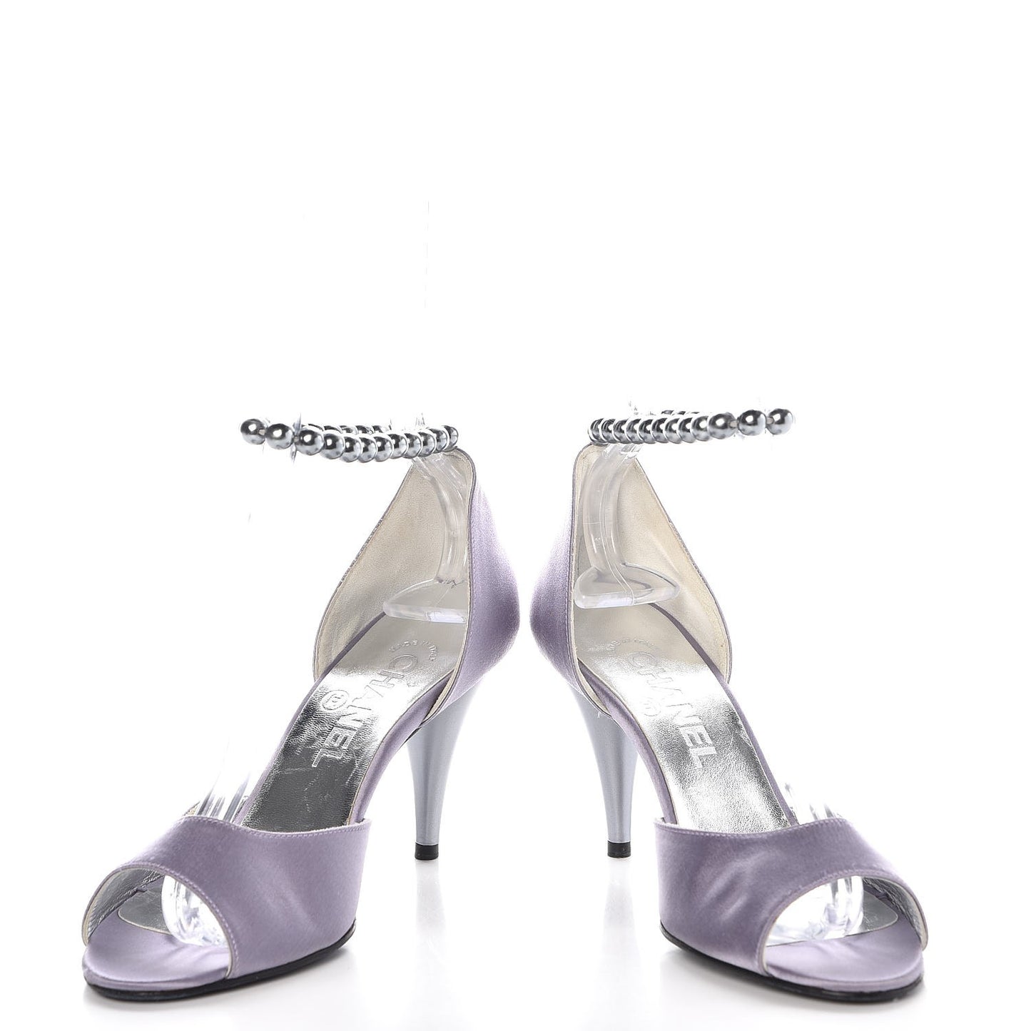 Satin Pearl Ankle Strap Pumps 37 Purple