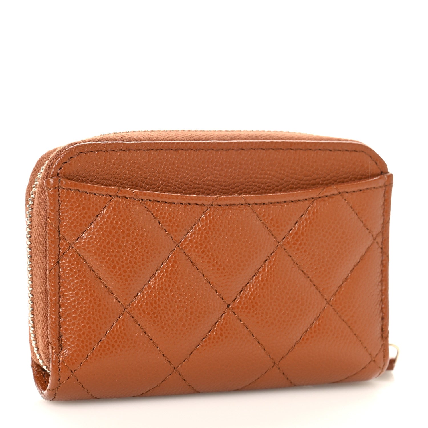 Chanel Caviar Quilted Zip Around Coin Purse Wallet Light Brown 2 of 9