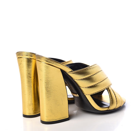 Gucci Metallic Nappa Webby Crossover High Heel Slide Sandals 37.5 Oro Vecchio 3 of 18