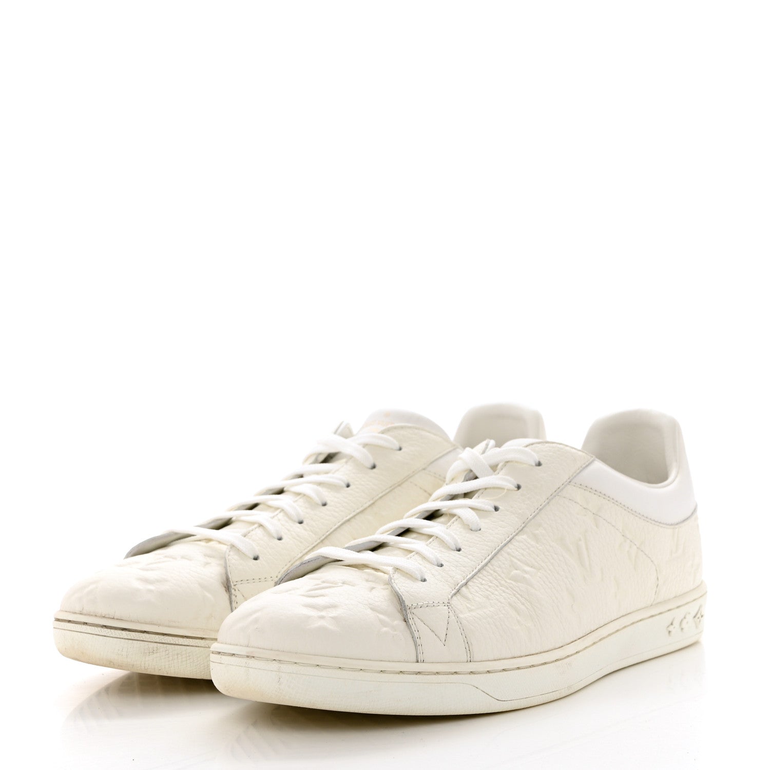 Louis Vuitton Grained Calfskin Embossed Monogram Mens Luxembourg Sneakers 10.5 White 3 of 11