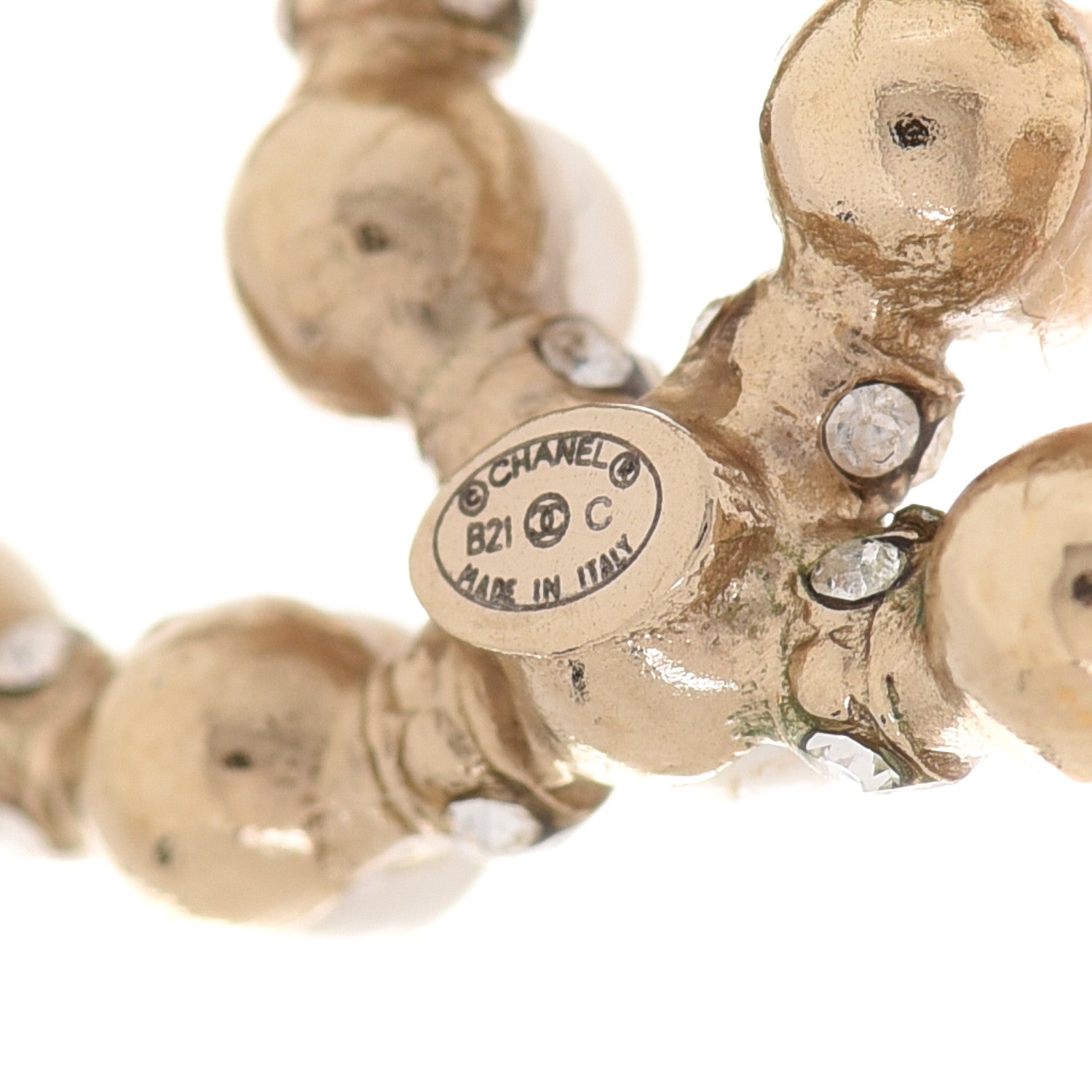 Chanel Pearl Crystal Nefertiti CC Earrings Gold 4 of 4