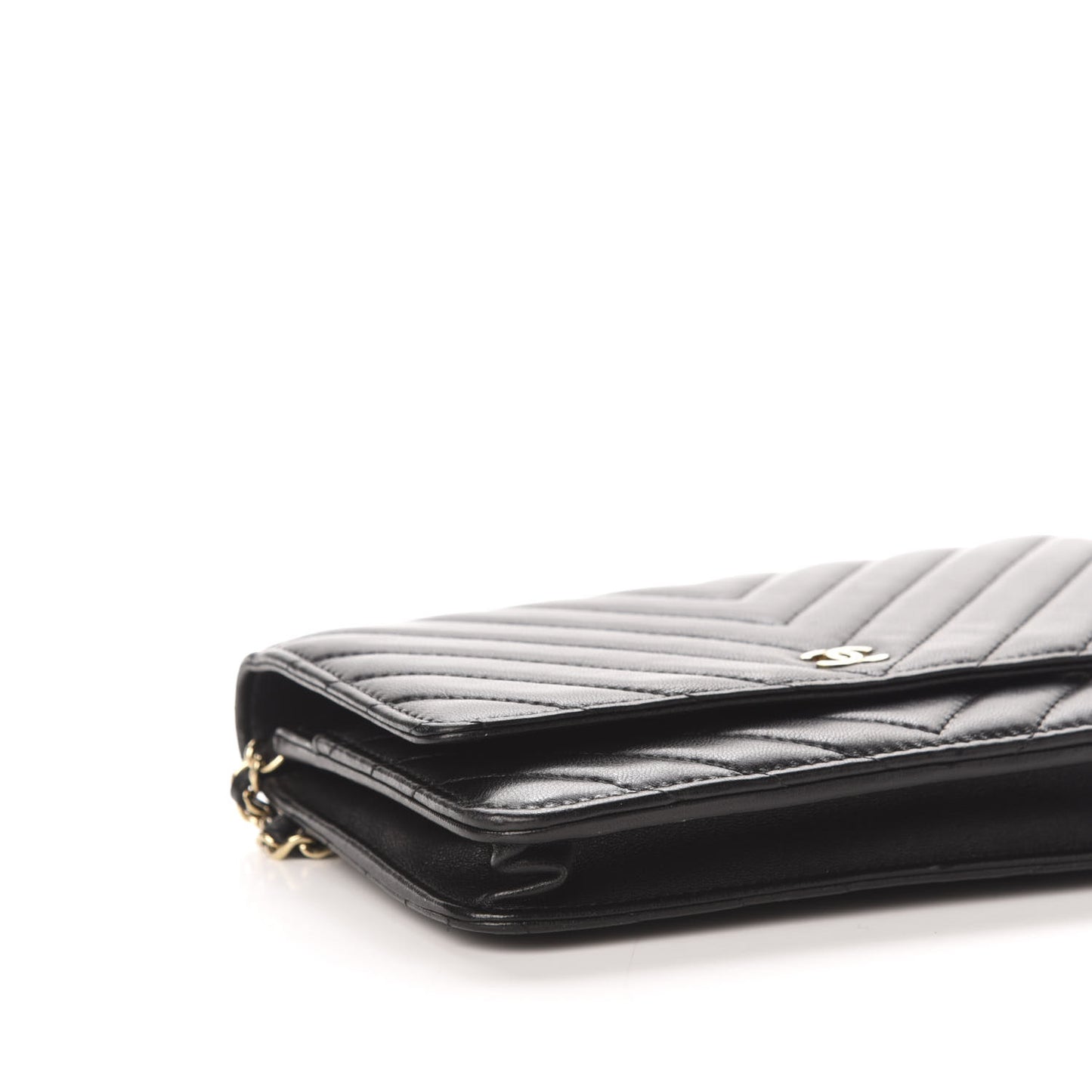 Lambskin Chevron Quilted Wallet On Chain WOC Black
