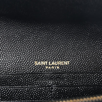 Saint Laurent Grain De Poudre Matelasse Chevron Monogram Flap Wallet Black 6 of 9