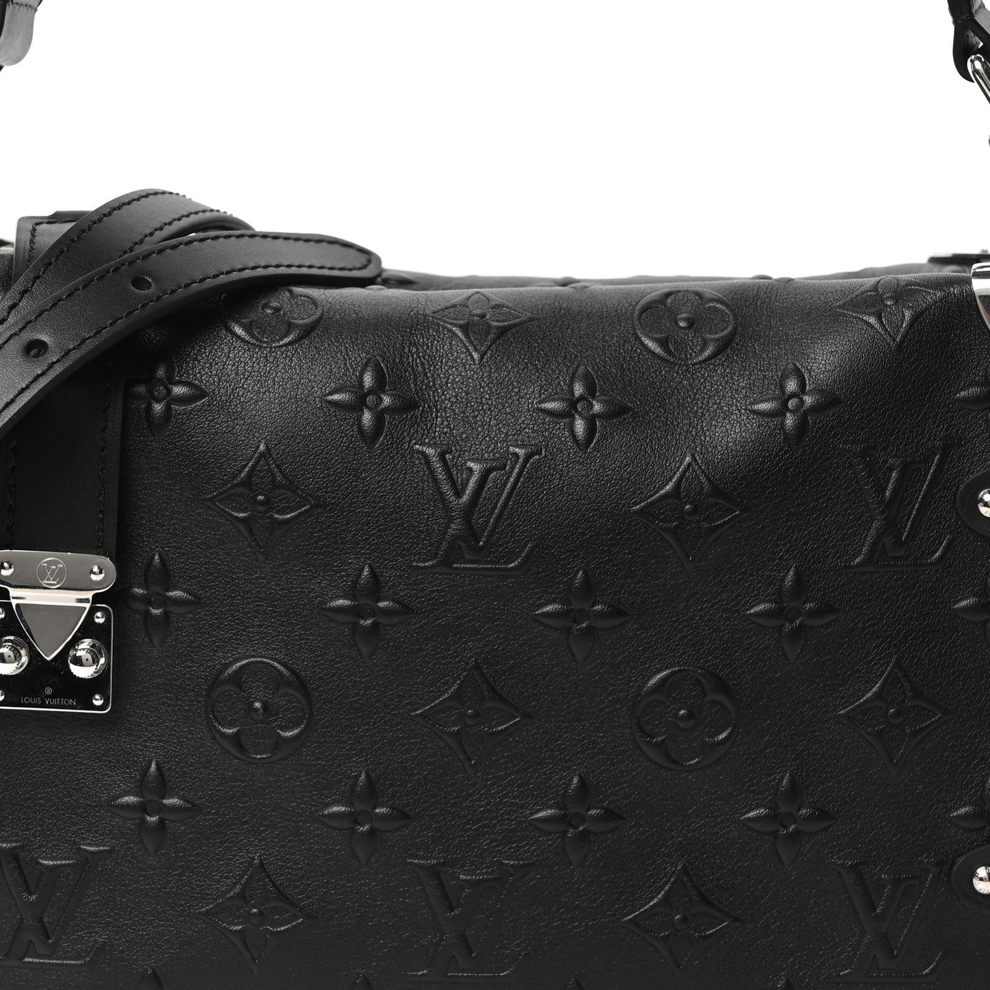 Calfskin Debossed Monogram Side Trunk Black
