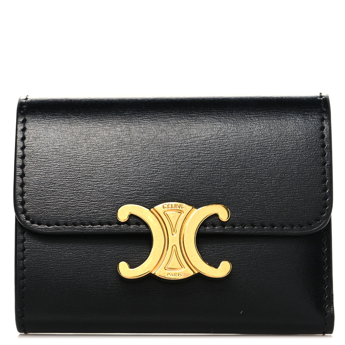 Calfskin Compact Triomphe Wallet With Coin Purse Black