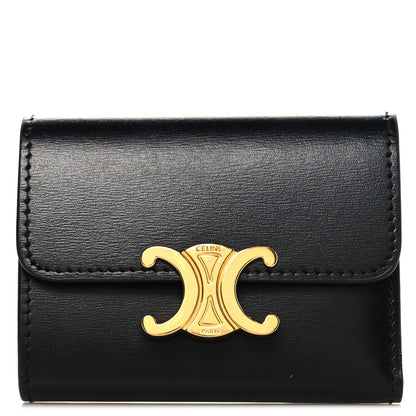 Celine Calfskin Compact Triomphe Wallet With Coin Purse Black 1 of 7