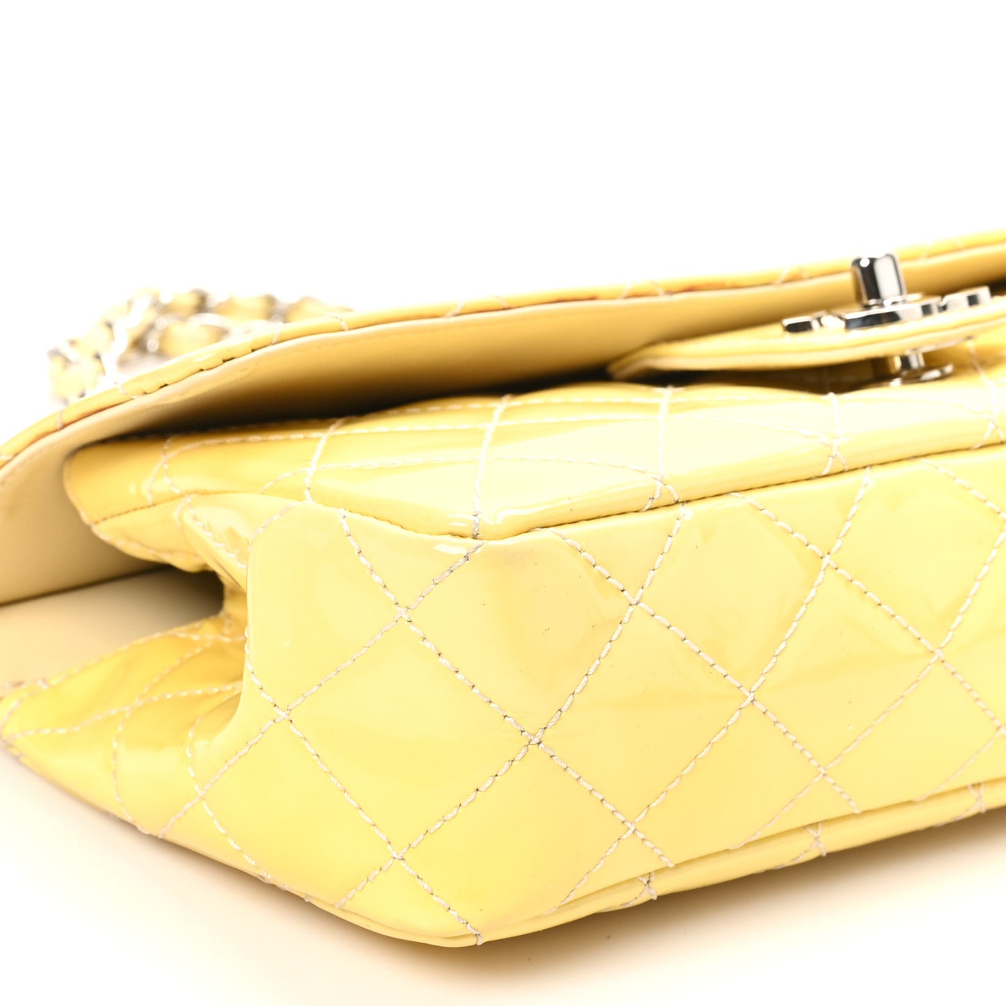 Patent Quilted Medium Diagonal CC Flap Yellow