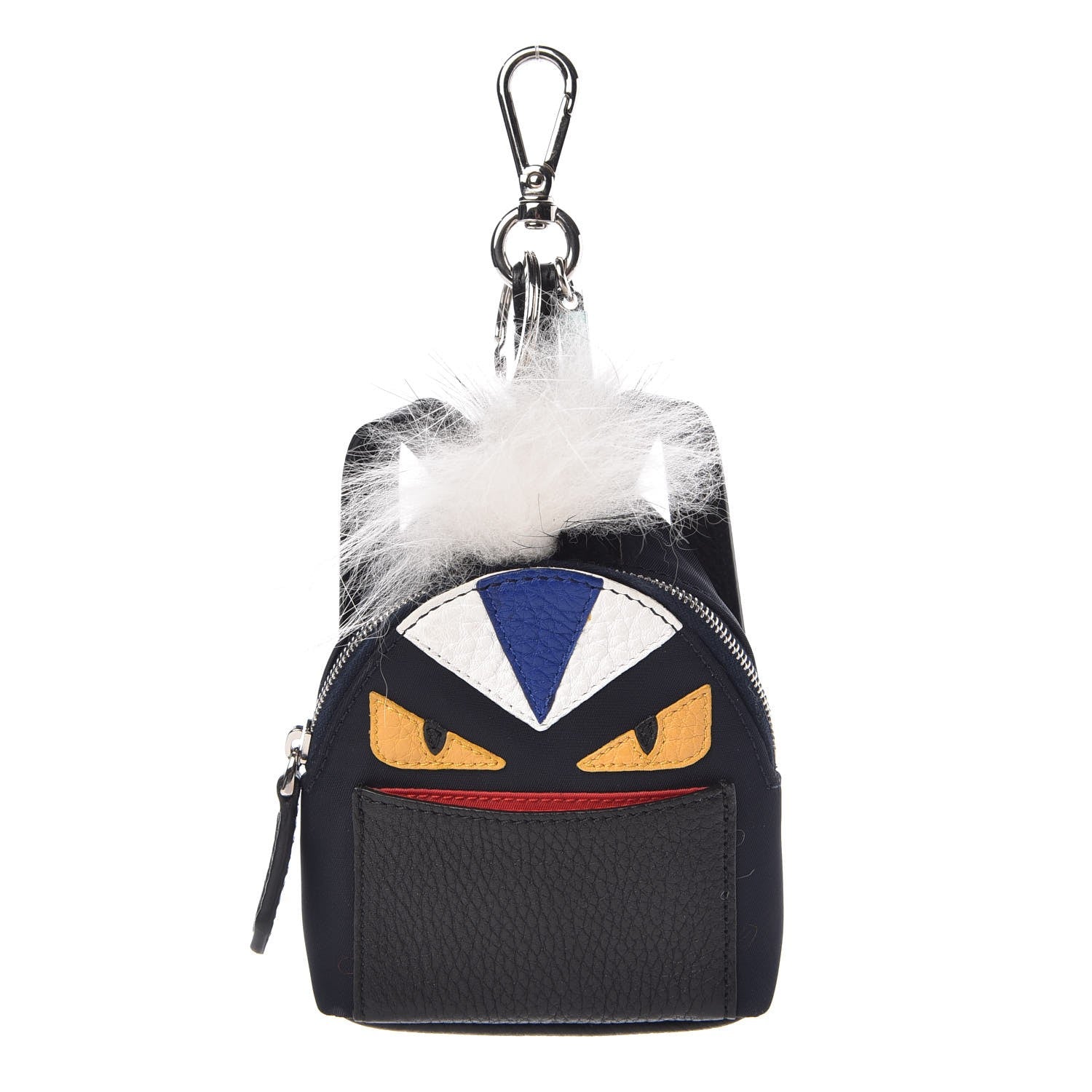 Fendi Nylon Cuoio Romano Nutria Fox Fur Monster Eyes Mini Backpack Charm Blue Black Multicolor 1 of 6