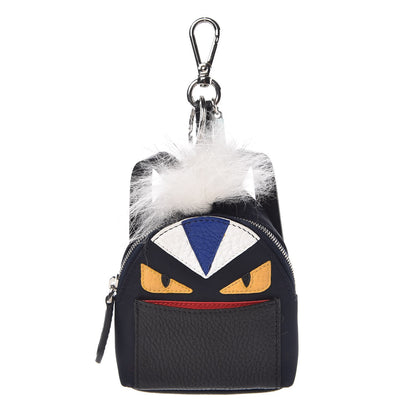 Fendi Nylon Cuoio Romano Nutria Fox Fur Monster Eyes Mini Backpack Charm Blue Black Multicolor 1 of 6