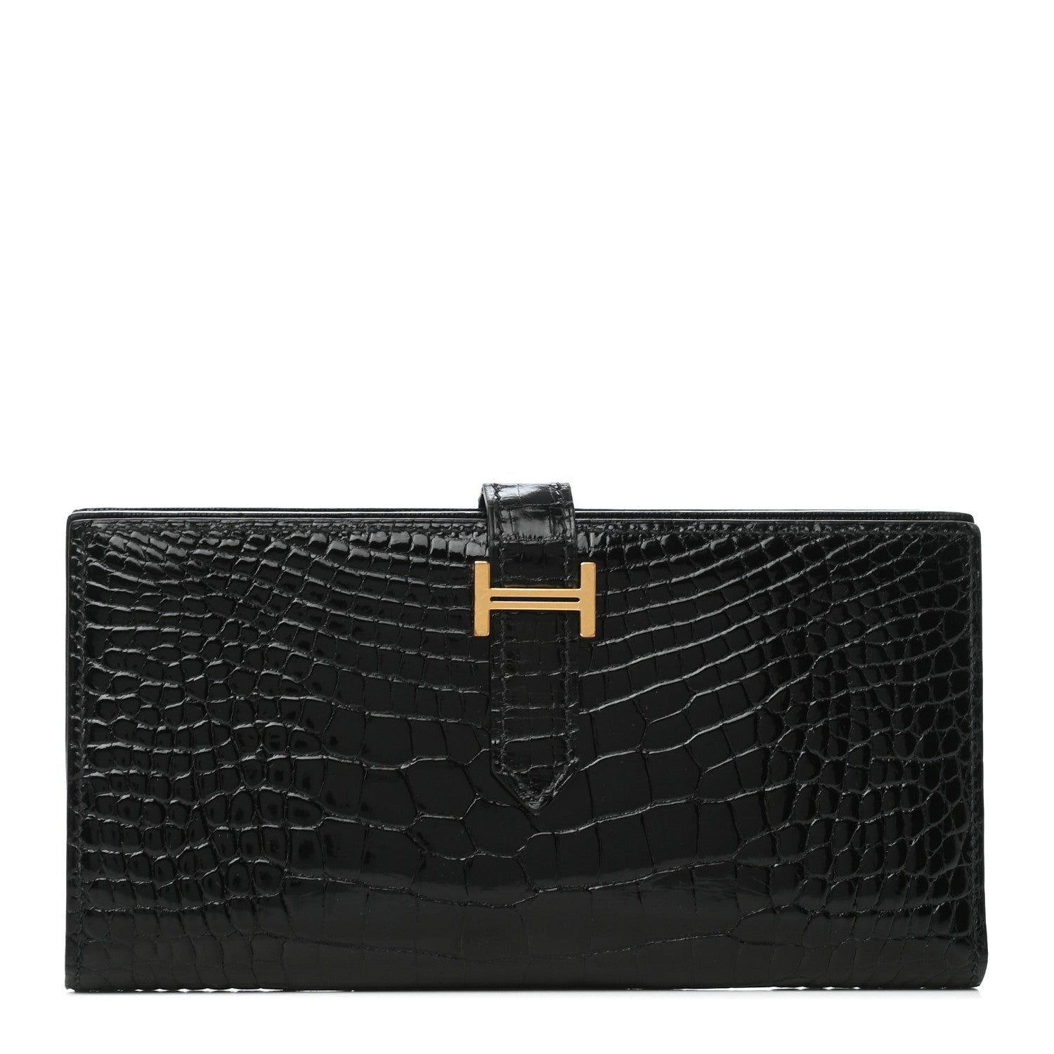 Hermes Shiny Alligator Bearn Wallet Black 1 of 7