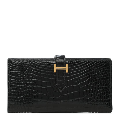 Hermes Shiny Alligator Bearn Wallet Black 1 of 7